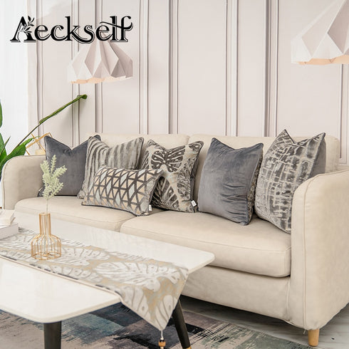 Cushion Cover Luxury Flowers Leaves Pattern Cut Velvet Home Decor Grey Throw Pillow Case Pillowcase for Couch Living Room.