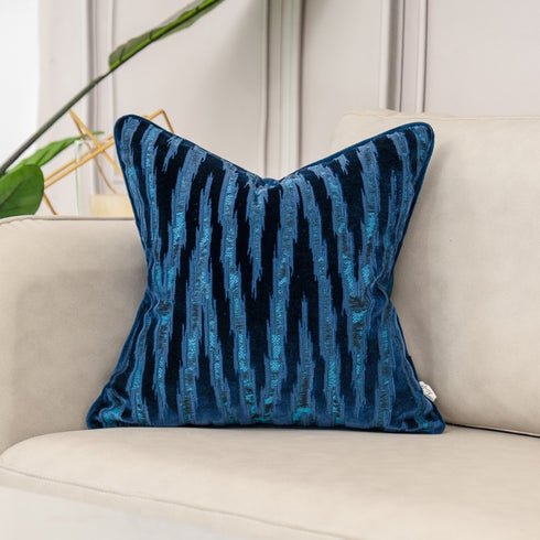 Luxury Pillowcase for Couch Flowers Leaves Pattern Cut Velvet Cushion Cover Home Decor Navy Blue Throw Pillow Case