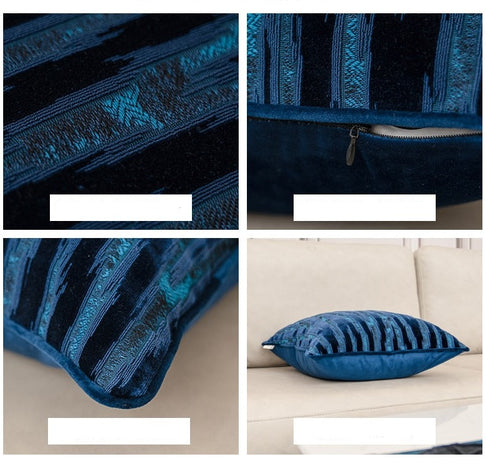 Luxury Pillowcase for Couch Flowers Leaves Pattern Cut Velvet Cushion Cover Home Decor Navy Blue Throw Pillow Case