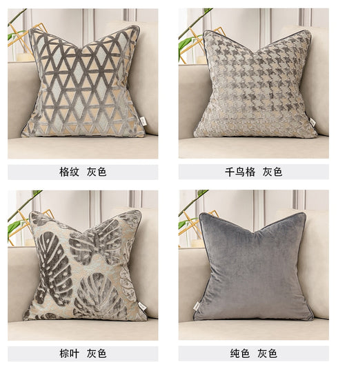 Cushion Cover Luxury Flowers Leaves Pattern Cut Velvet Home Decor Grey Throw Pillow Case Pillowcase for Couch Living Room.