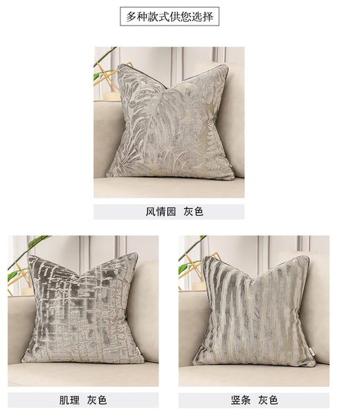 Cushion Cover Luxury Flowers Leaves Pattern Cut Velvet Home Decor Grey Throw Pillow Case Pillowcase for Couch Living Room.