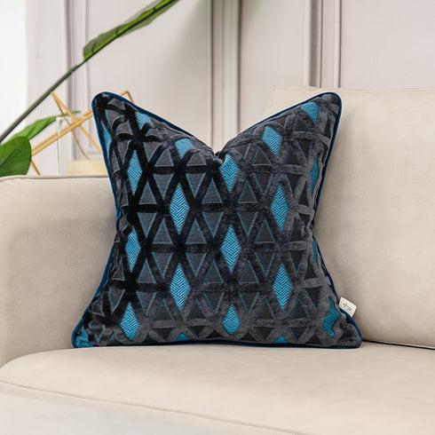 Luxury Pillowcase for Couch Flowers Leaves Pattern Cut Velvet Cushion Cover Home Decor Navy Blue Throw Pillow Case