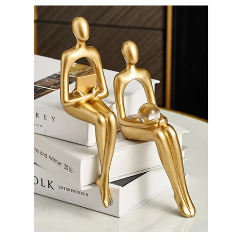Thinker Statue Abstract Figure Sculpture Small Ornaments Resin Statue Home Gold Abstract Statue Office Decor