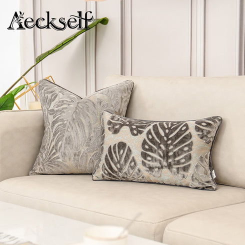 Cushion Cover Luxury Flowers Leaves Pattern Cut Velvet Home Decor Grey Throw Pillow Case Pillowcase for Couch Living Room.