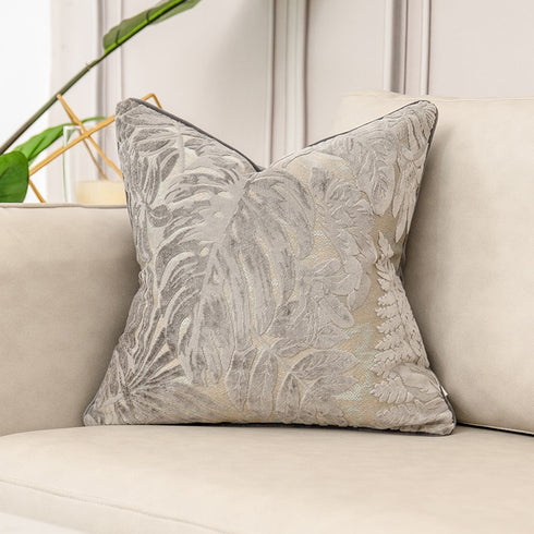 Cushion Cover Luxury Flowers Leaves Pattern Cut Velvet Home Decor Grey Throw Pillow Case Pillowcase for Couch Living Room.