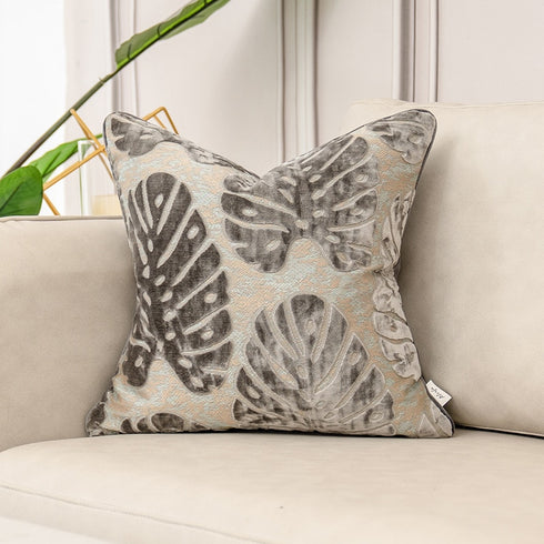 Cushion Cover Luxury Flowers Leaves Pattern Cut Velvet Home Decor Grey Throw Pillow Case Pillowcase for Couch Living Room.