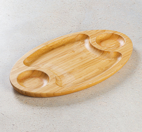 Bamboo 3 Section Platter 18" X 10" |For Appetizers / Barbecue / Burger Sliders