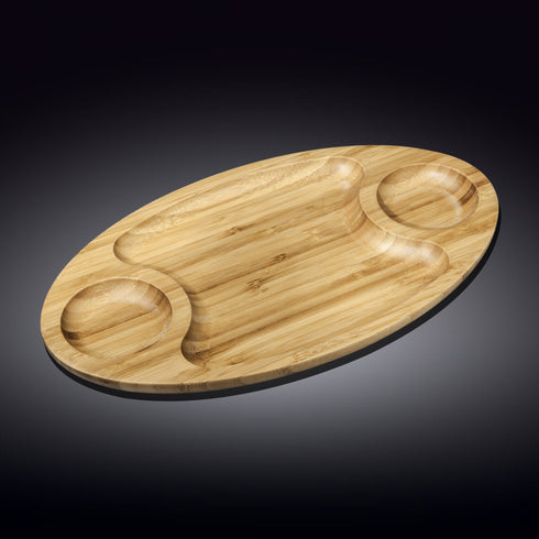 Bamboo 3 Section Platter 18" X 10" |For Appetizers / Barbecue / Burger Sliders