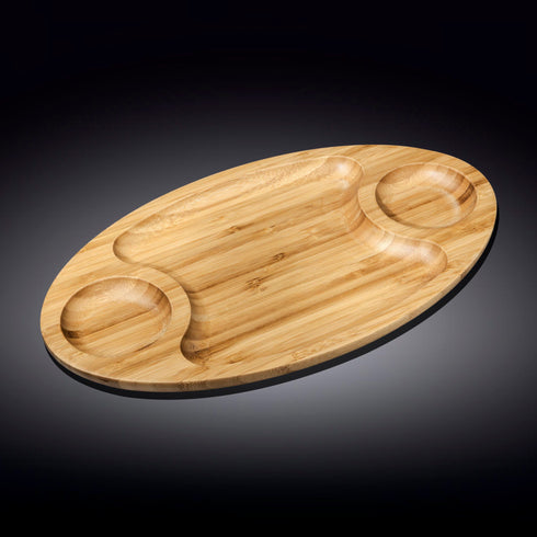 Bamboo 3 Section Platter 18" X 10" |For Appetizers / Barbecue / Burger Sliders