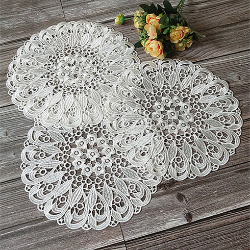White Embroidery New Dining Table Placemat Coaster Lace Table Cloth Cup Holder Christmas Coaster Drink Placemat Kitchen