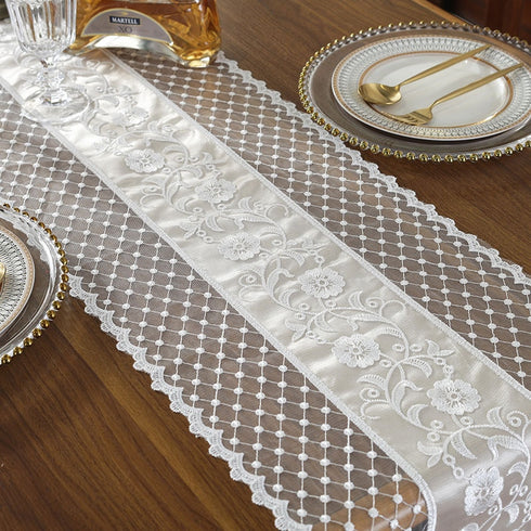 Europe style Table Runner Embroidered ,Table Flag Cover Lace White Simple.