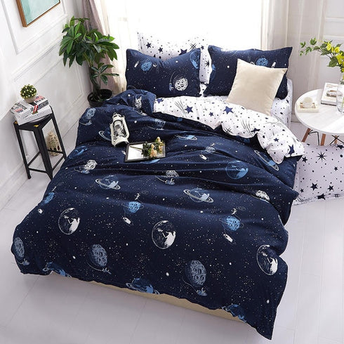 Solstice Home Textile Cyan Cute Cat Kitty Duvet Cover Pillowcase Bed Sheet ,Bedding Covers Set King Queen Twin