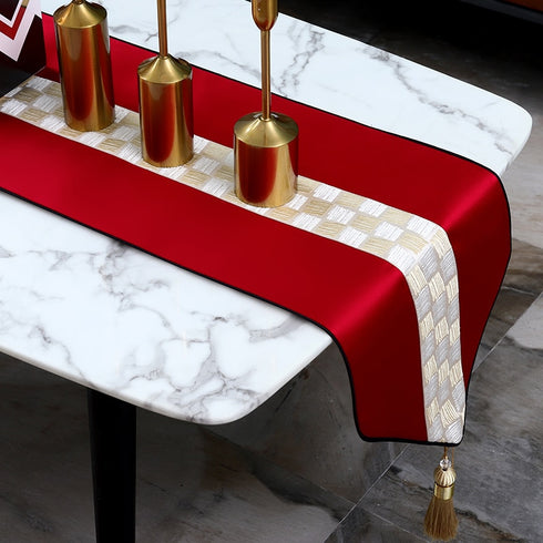 Hot Modern Luxury Table Runners with Tassel Polyester, with Feature Pattern for Wedding Home Decoration.