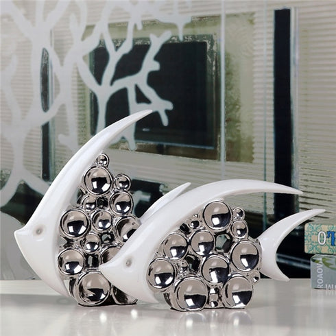 Modern Europe Style Ceramic Vase Silver Plated Bubble Couple Kiss Fish For Home Decoration And Office, Home Living Room.