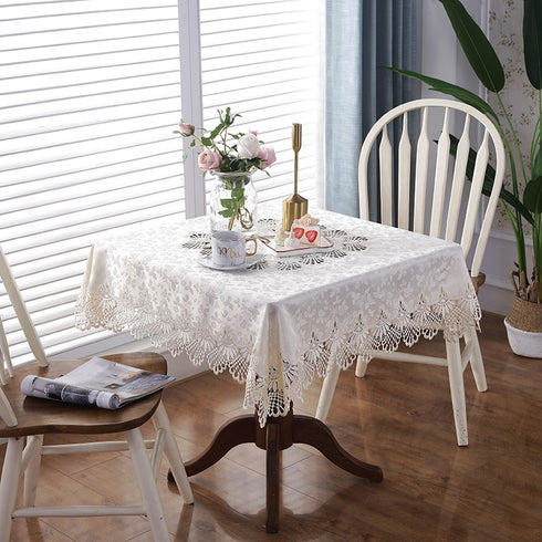 Tablecloth Rectangle Luxury Embroidery Lace Round Table Cover Flower Elegant Hollow Out Table Dining Cloth Table Flag Towels