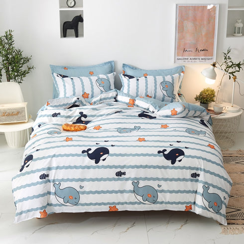 Solstice Home Textile Cyan Cute Cat Kitty Duvet Cover Pillowcase Bed Sheet ,Bedding Covers Set King Queen Twin