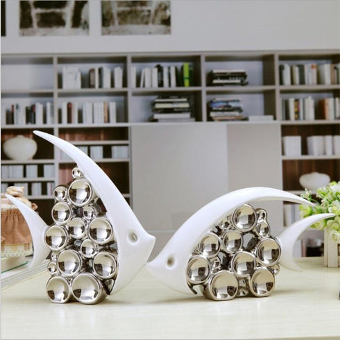 Modern Europe Style Ceramic Vase Silver Plated Bubble Couple Kiss Fish For Home Decoration And Office, Home Living Room.