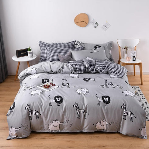 Solstice Home Textile Cyan Cute Cat Kitty Duvet Cover Pillowcase Bed Sheet ,Bedding Covers Set King Queen Twin