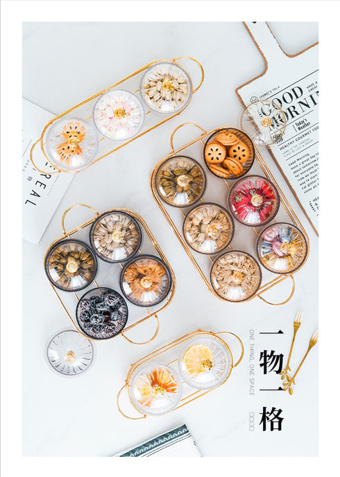 Fruit Plate Snack dish Transparent Round Fruit dish Snack Grid Plate Snack tray Iron Box with Lid dessert tray