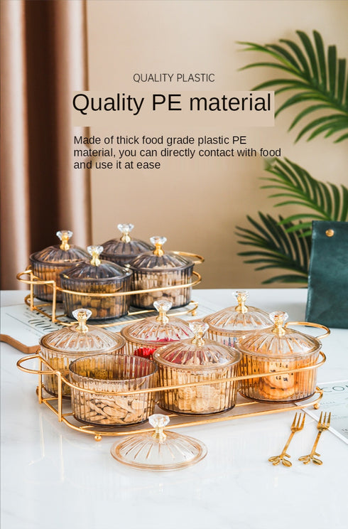 Fruit Plate Snack dish Transparent Round Fruit dish Snack Grid Plate Snack tray Iron Box with Lid dessert tray