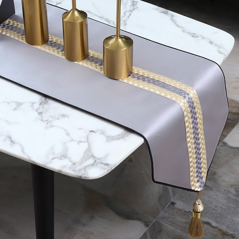 Hot Modern Luxury Table Runners with Tassel Polyester, with Feature Pattern for Wedding Home Decoration.