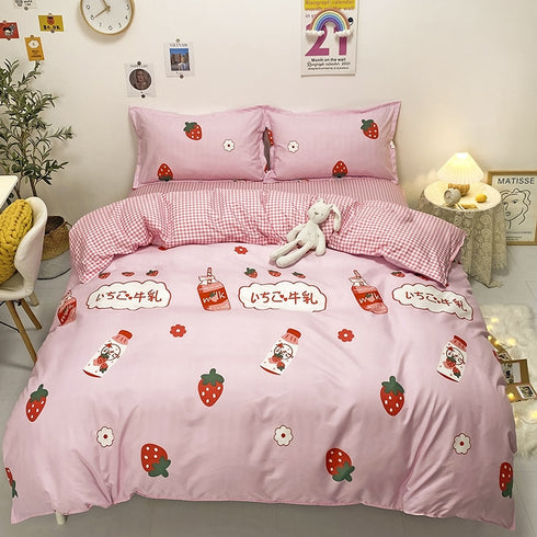 Solstice Home Textile Cyan Cute Cat Kitty Duvet Cover Pillowcase Bed Sheet ,Bedding Covers Set King Queen Twin
