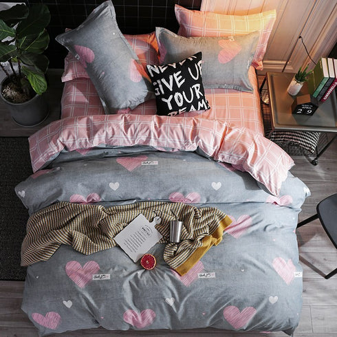 Solstice Home Textile Cyan Cute Cat Kitty Duvet Cover Pillowcase Bed Sheet ,Bedding Covers Set King Queen Twin