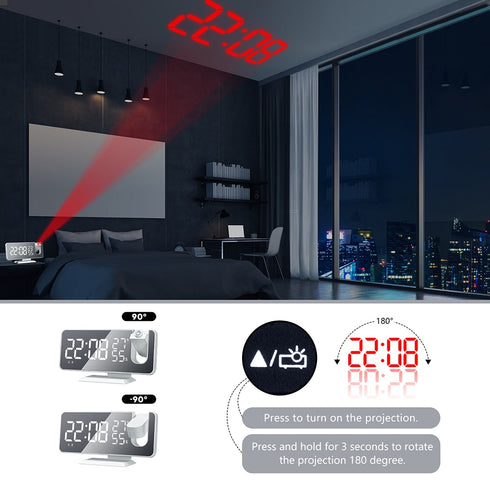 Radio LED Digital Smart Alarm Clock Watch Table Electronic Desktop Clocks USB Wake Up Clock with 180° Time Projector Snooze