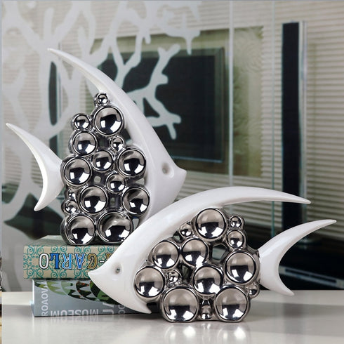 Modern Europe Style Ceramic Vase Silver Plated Bubble Couple Kiss Fish For Home Decoration And Office, Home Living Room.