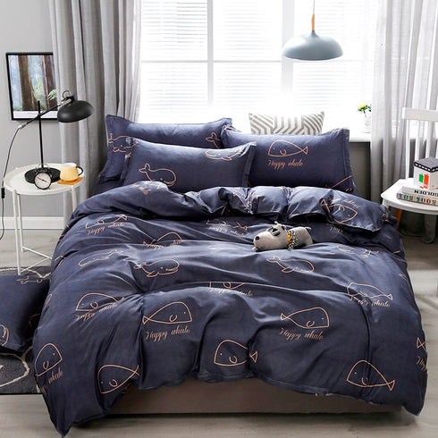 Solstice Home Textile Cyan Cute Cat Kitty Duvet Cover Pillowcase Bed Sheet ,Bedding Covers Set King Queen Twin