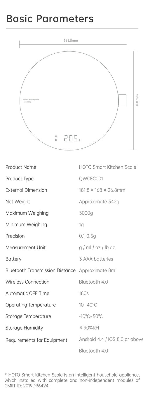 HOTO Smart Kitchen Scale, Bluetooth APP Electronic Scale, Mechanical Scale, Food Weighing Measuring Tool, LED Digital Display