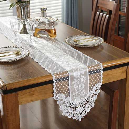 Europe style Table Runner Embroidered ,Table Flag Cover Lace White Simple.