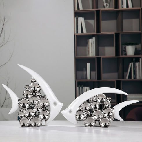 Modern Europe Style Ceramic Vase Silver Plated Bubble Couple Kiss Fish For Home Decoration And Office, Home Living Room.