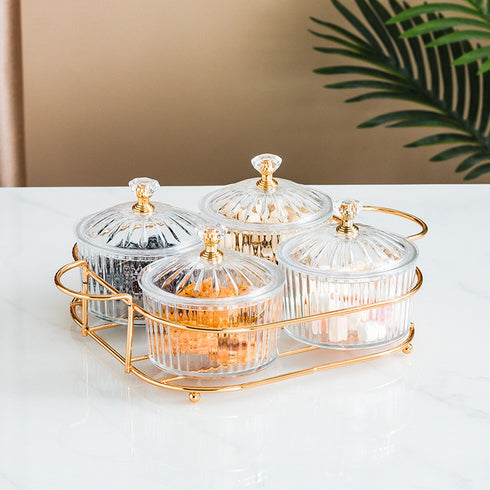 Fruit Plate Snack dish Transparent Round Fruit dish Snack Grid Plate Snack tray Iron Box with Lid dessert tray