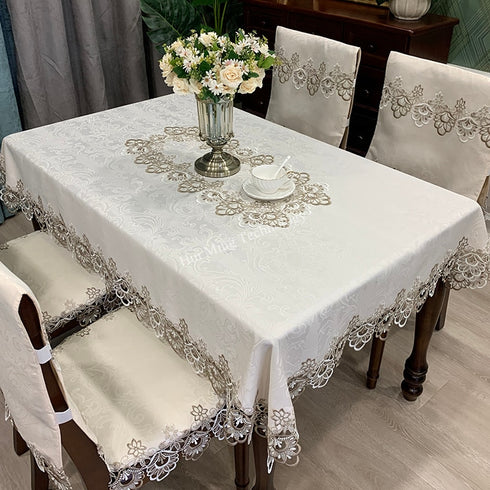 Tablecloth Rectangle Luxury Embroidery Lace Round Table Cover Flower Elegant Hollow Out Table Dining Cloth Table Flag Towels