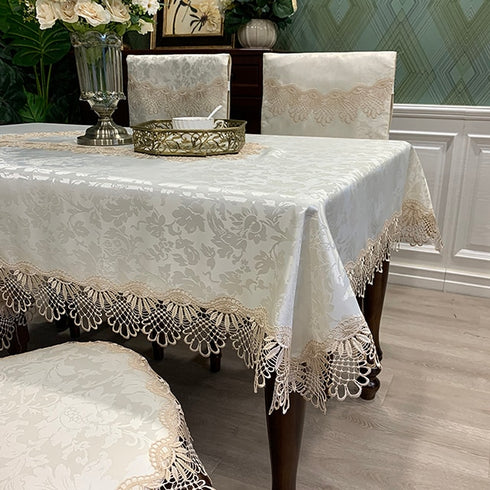 Tablecloth Rectangle Luxury Embroidery Lace Round Table Cover Flower Elegant Hollow Out Table Dining Cloth Table Flag Towels
