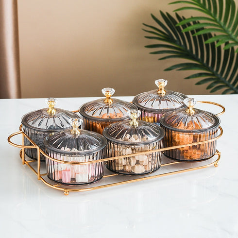 Fruit Plate Snack dish Transparent Round Fruit dish Snack Grid Plate Snack tray Iron Box with Lid dessert tray