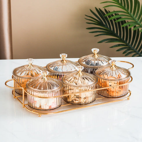 Fruit Plate Snack dish Transparent Round Fruit dish Snack Grid Plate Snack tray Iron Box with Lid dessert tray