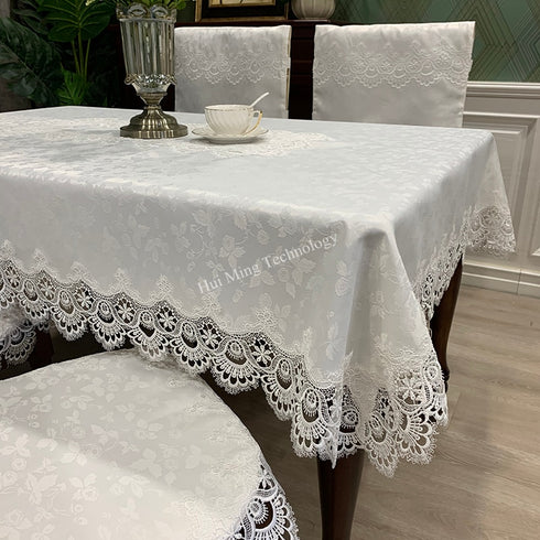 Tablecloth Rectangle Luxury Embroidery Lace Round Table Cover Flower Elegant Hollow Out Table Dining Cloth Table Flag Towels