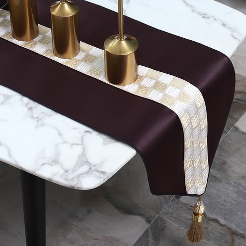 Hot Modern Luxury Table Runners with Tassel Polyester, with Feature Pattern for Wedding Home Decoration.