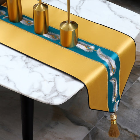 Hot Modern Luxury Table Runners with Tassel Polyester, with Feature Pattern for Wedding Home Decoration.