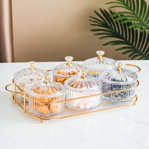 Fruit Plate Snack dish Transparent Round Fruit dish Snack Grid Plate Snack tray Iron Box with Lid dessert tray