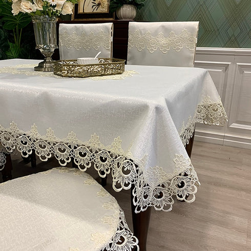 Tablecloth Rectangle Luxury Embroidery Lace Round Table Cover Flower Elegant Hollow Out Table Dining Cloth Table Flag Towels