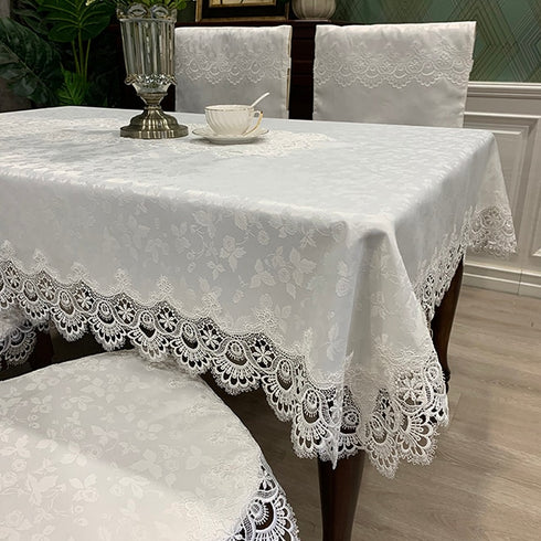 Tablecloth Rectangle Luxury Embroidery Lace Round Table Cover Flower Elegant Hollow Out Table Dining Cloth Table Flag Towels