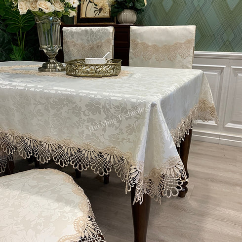 Tablecloth Rectangle Luxury Embroidery Lace Round Table Cover Flower Elegant Hollow Out Table Dining Cloth Table Flag Towels