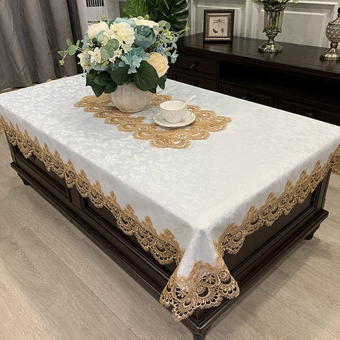 Tablecloth Rectangle Luxury Embroidery Lace Round Table Cover Flower Elegant Hollow Out Table Dining Cloth Table Flag Towels
