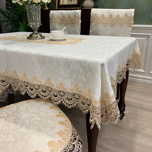 Tablecloth Rectangle Luxury Embroidery Lace Round Table Cover Flower Elegant Hollow Out Table Dining Cloth Table Flag Towels