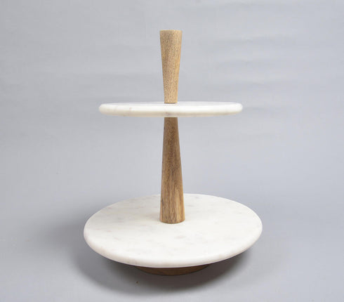 Handmade White Marble & Wooden Minimal Cake Stand