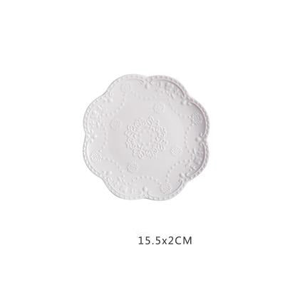 European Style Flat Plate-6"8"10"Western Steak Plate -Embossed Round Shallow Plate Pure White Bone China Dessert Tray Home Acces